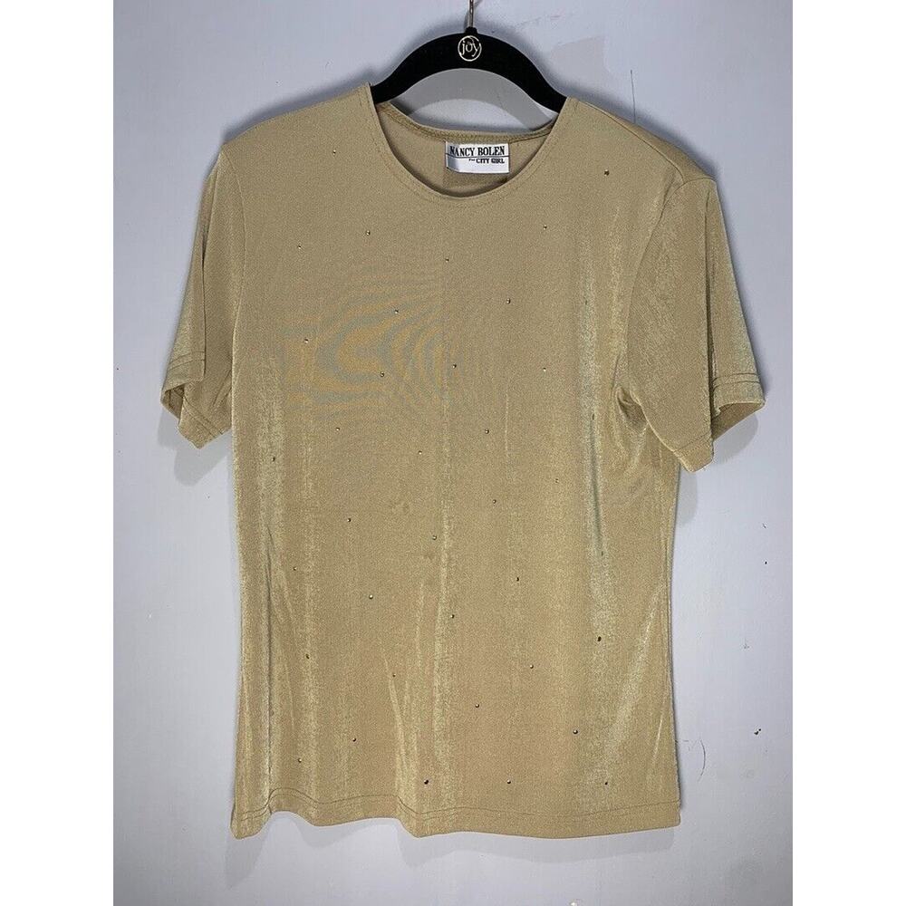 Nancy Bolen For City Girl Gold Short Sleeve Top W/ Rhinestone Embellishments